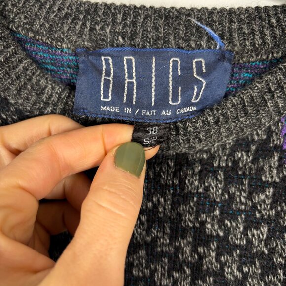 Vintage Abstract Knit Sweater Purple Blue Graphic 90s Grunge Cozy Retro Grandpa - Picture 6 of 6